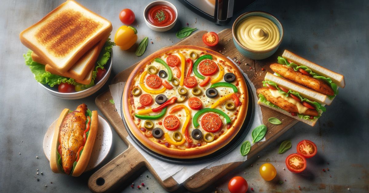 Vegetarpizza og sandwhich lavet i airfryer