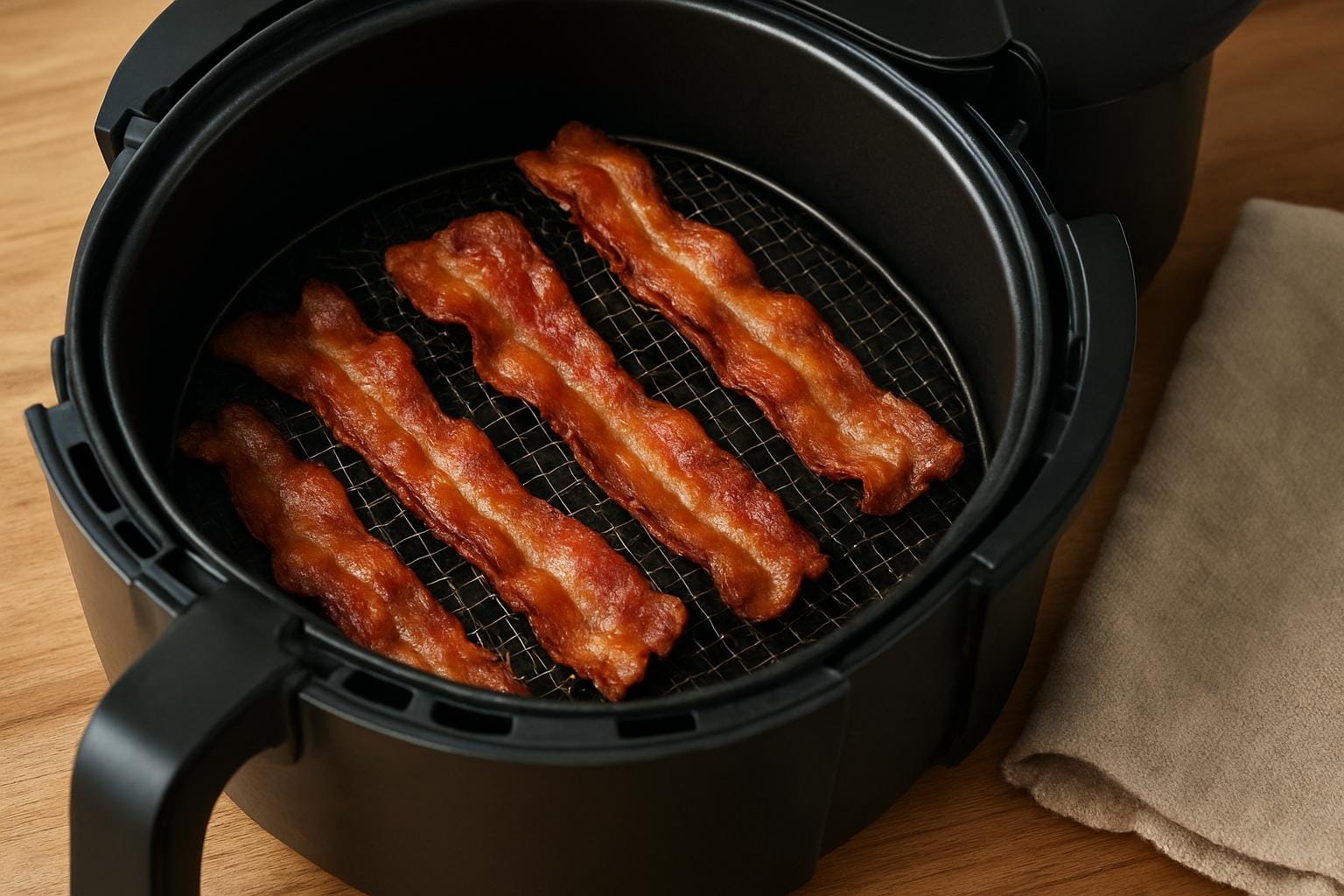 Sprødt bacon på 8 minutter – sådan gør du i airfryer